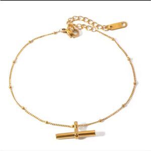 New 18k Gold Ss Chain Anklet / Bracelet With Bar Charm NWOT
